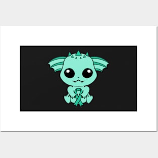 Cute Creature Holding an Awareness Ribbon (Teal) Posters and Art